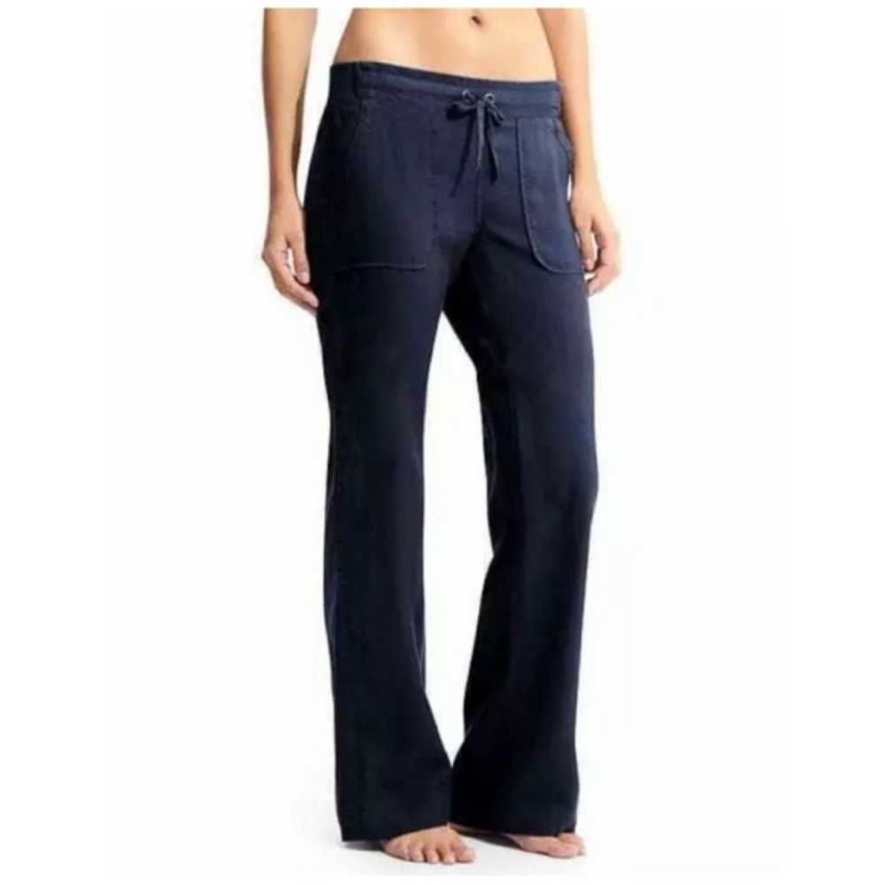 Athleta Cabo Wide Leg 100% Linen Pants Navy Blue - Women's Size 8